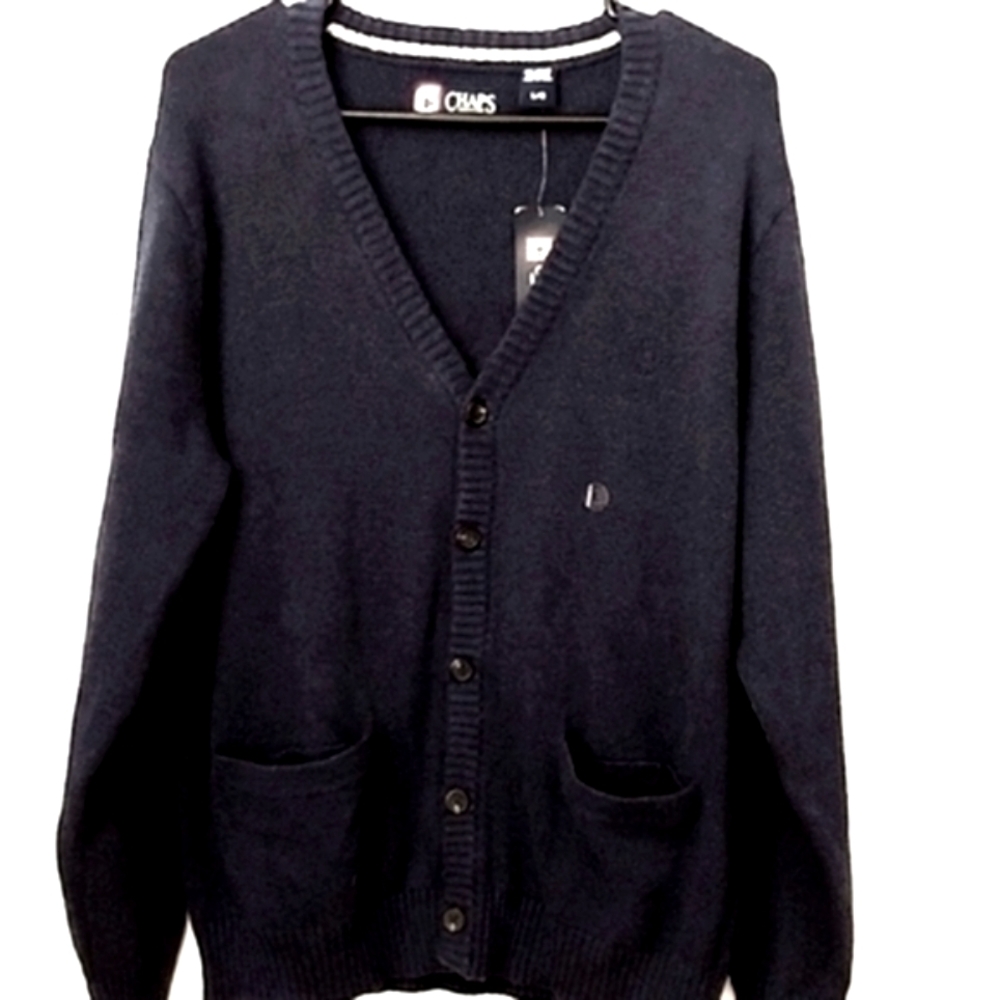Chaps Long Sleeve Blue Cardigan. Cotton. Button Front. Size Large